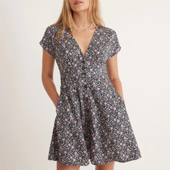 Marine Layer Dresses & Skirts - NWT Marine Layer Camila Mini Dress Black Purple Floral Size Small